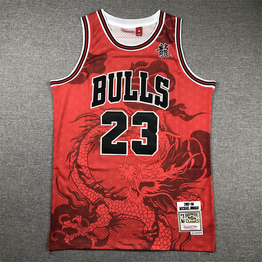 Men's Chicago Bulls Michael Jordan #23 Red Year of Dragon Edition Swingman Jersey1