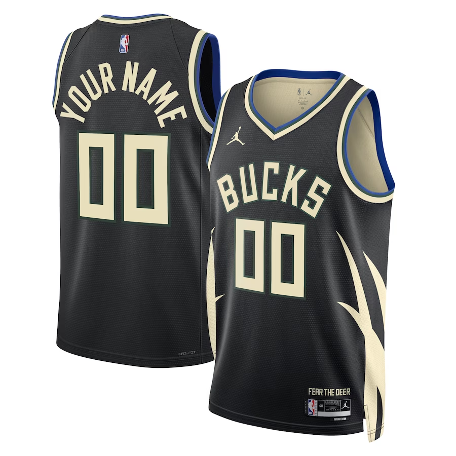 Men's Milwaukee Bucks Black 2022/23 Swingman Custom Jersey1 - Statement Edition