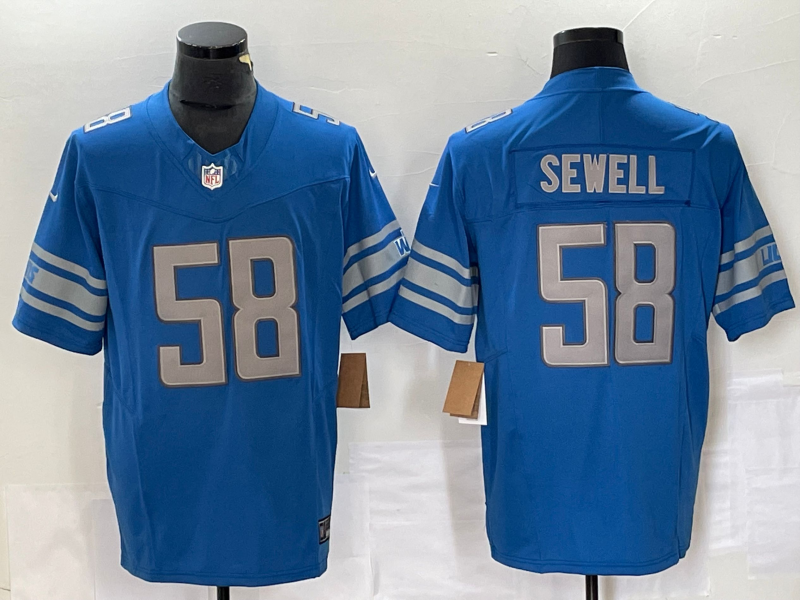 Men's Detroit Lions Penei Sewell #58 Blue Game Jersey1