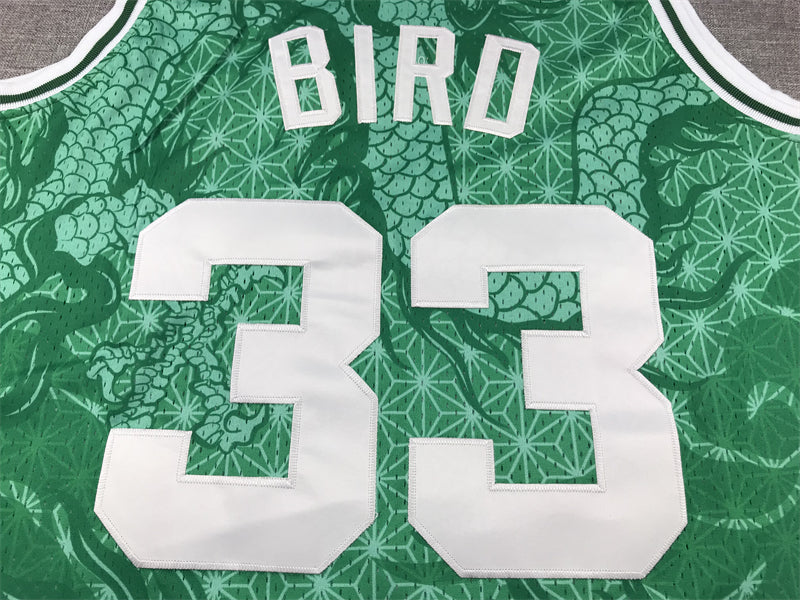 Men's Boston Celtics Larry Bird #33 Green Year of Dragon Edition Swingman Jersey1