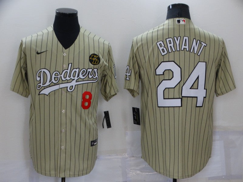 Men's Los Angeles Dodgers Kobe Bryant #8-24 Gold Replica Baseball Jersey1
