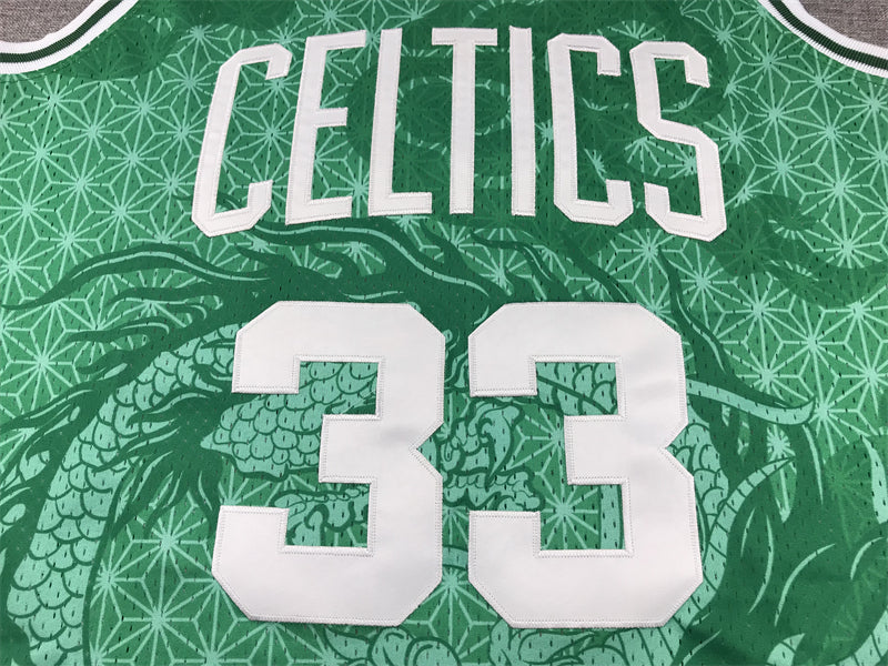 Men's Boston Celtics Larry Bird #33 Green Year of Dragon Edition Swingman Jersey1