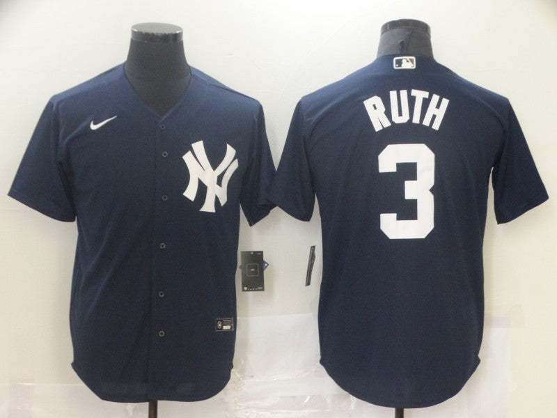 Men's New York Yankees Babe Ruth #3 Navy Replica Baseball Jersey1