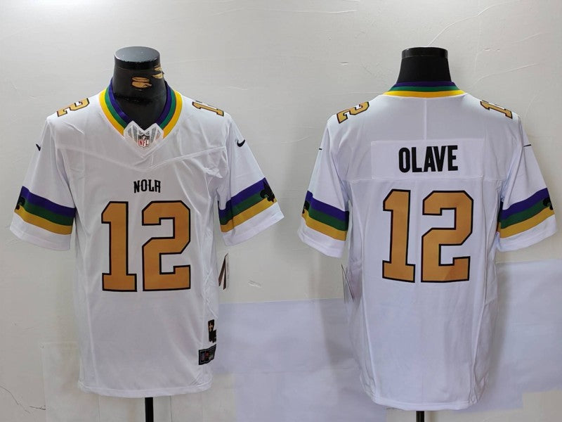 Men's New Orleans Saints Chris Olave #12 White Fashion Game Jersey1