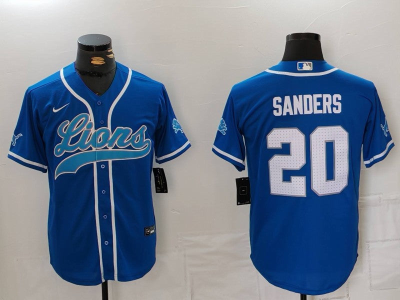 Men's Detroit Lions Barry Sanders #20 Blue Game Player Jersey1