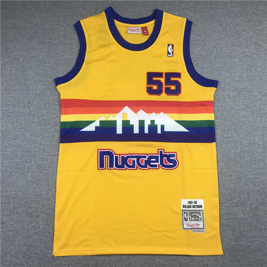 Men's Denver Nuggets Dikembe Mutombo 1991-92 Yellow Hardwood Classics Swingman Jersey1