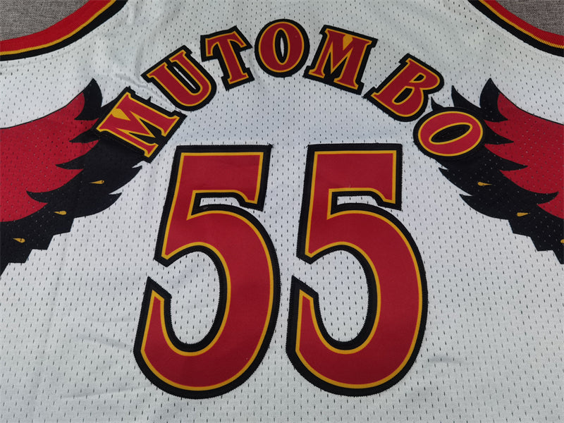 Men's Atlanta Hawks Dikembe Mutombo #55 White 1996-97 Hardwood Classics Swingman Jersey1