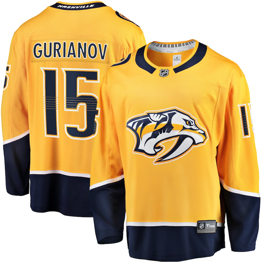 Denis Gurianov #15 Nashville Predators Gold Home Breakaway Jersey - JerseysFreak