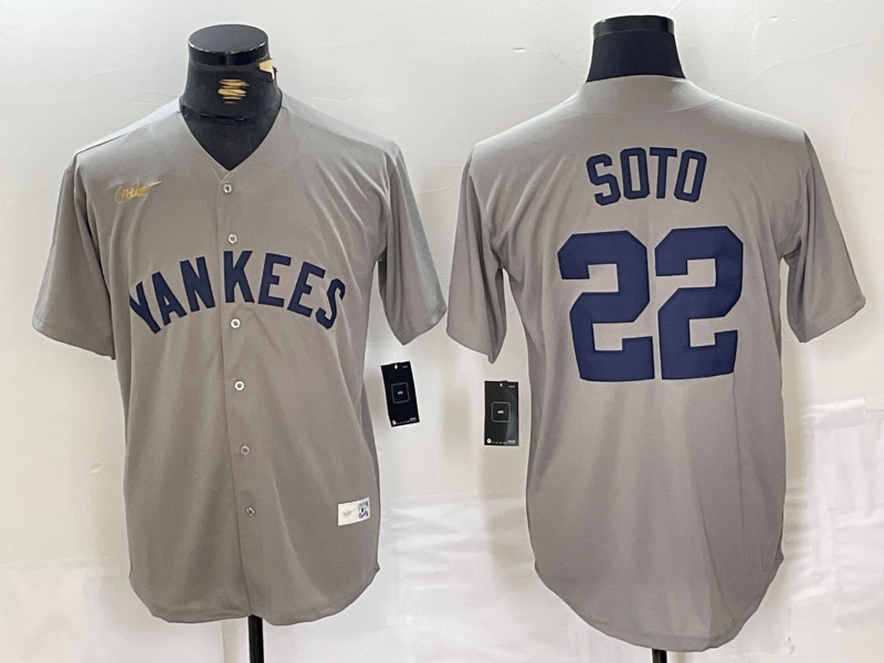 Men's New York Yankees Juan Soto #22 Gray Road Cooperstown Collection Player Jersey1