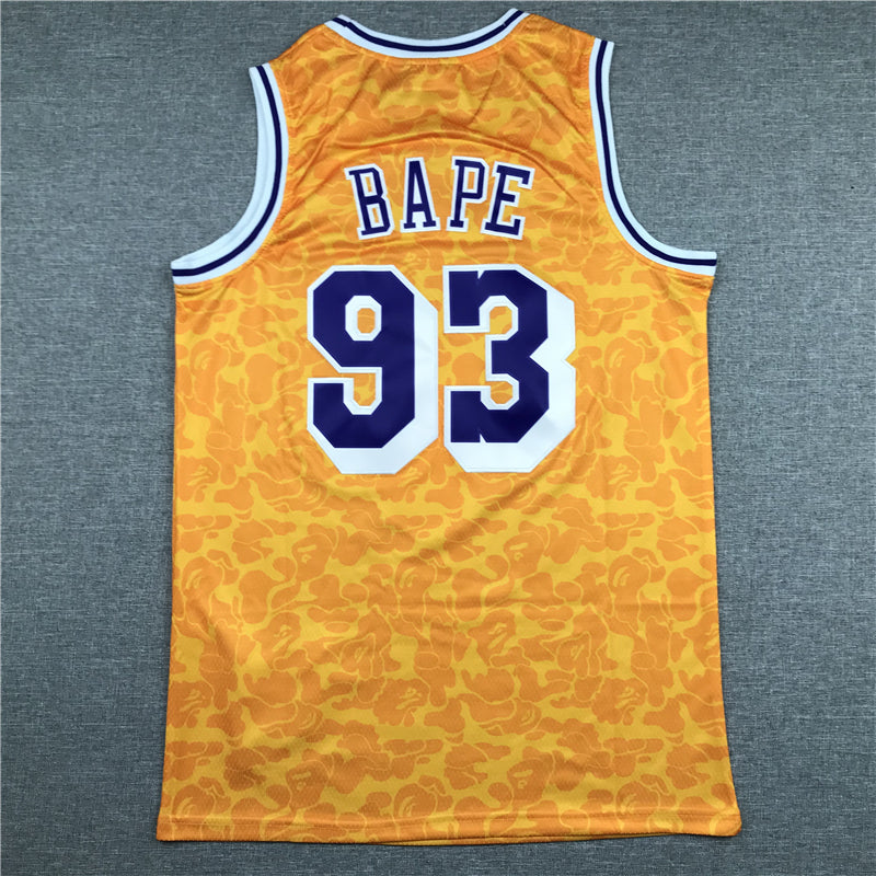 Men's Los Angeles Lakers Bape #93 Yellow 1996-97 Hardwood Classics Swingman Jersey1