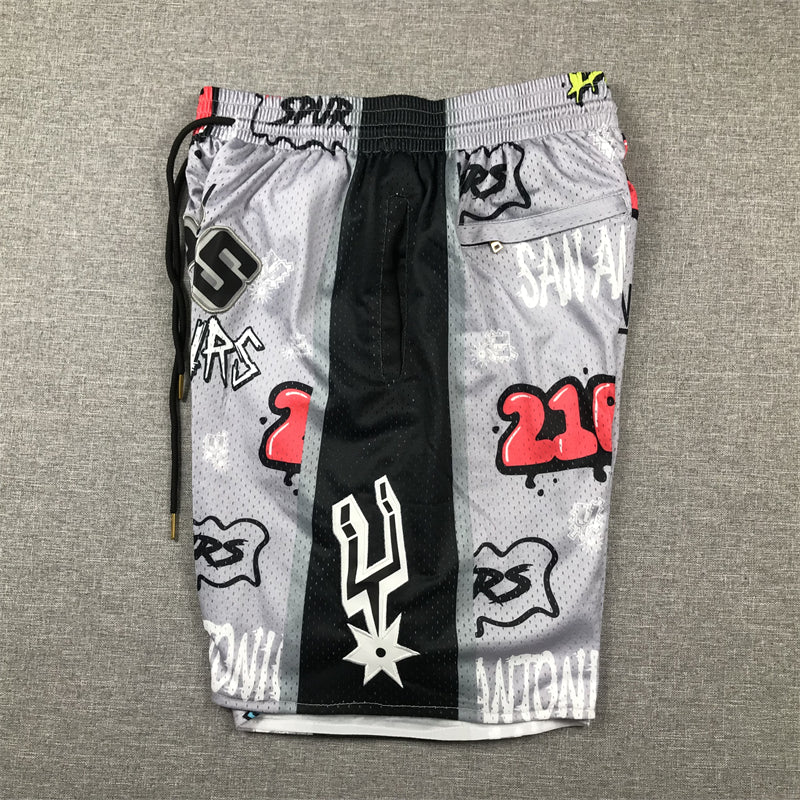 Men's San Antonio Spurs Gray Graffiti Edition Pocket Shorts1