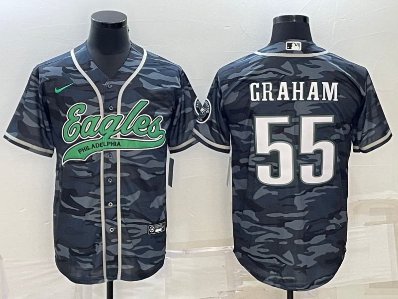 Men's Philadelphia Eagles Brandon Graham #55 Grey Camouflage Game Jersey1 Joint Edition
