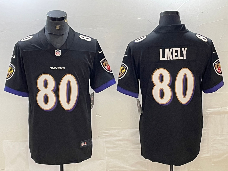 Men's Baltimore Ravens Isaiah Likely #80 Black Player Game Jersey1