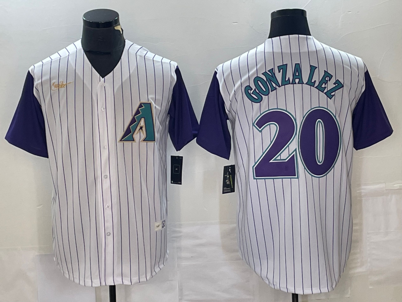 Men's Arizona Diamondbacks Luis Gonzalez #20 Cream/Purple Alternate Cooperstown Collection Player Jersey1