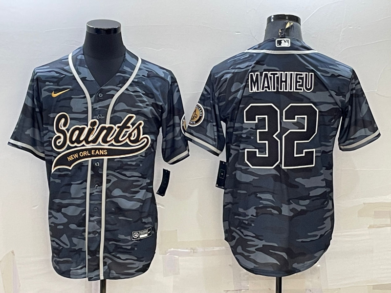 Men's New Orleans Saints Tyrann Mathieu #32 Grey Camouflage Game Jersey1 Joint Edition
