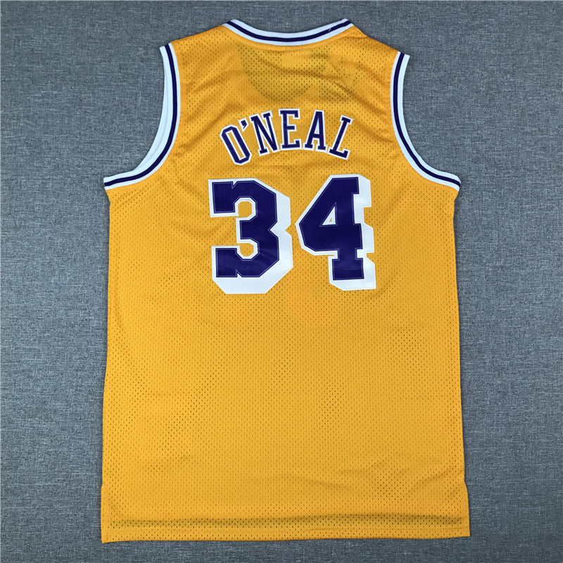 Men's Los Angeles Lakers Shaquille O'Neal #34 Yellow 1996-97 Classics Jersey1