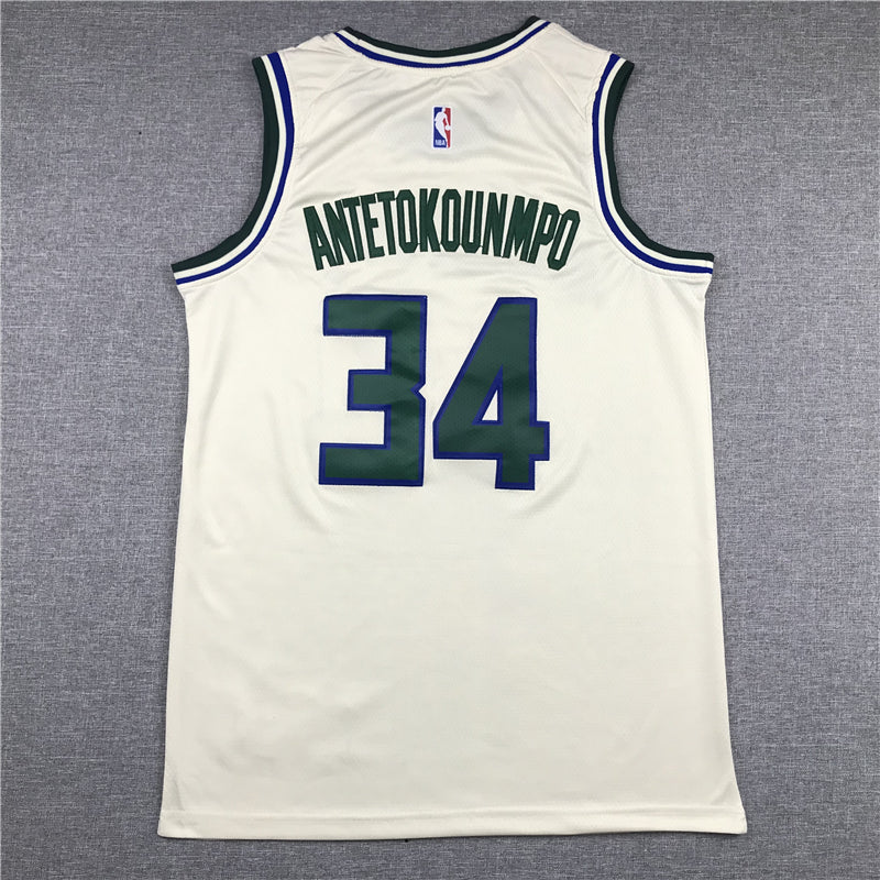 Men's Milwaukee Bucks Giannis Antetokounmpo #34 White Replica Player Jersey1