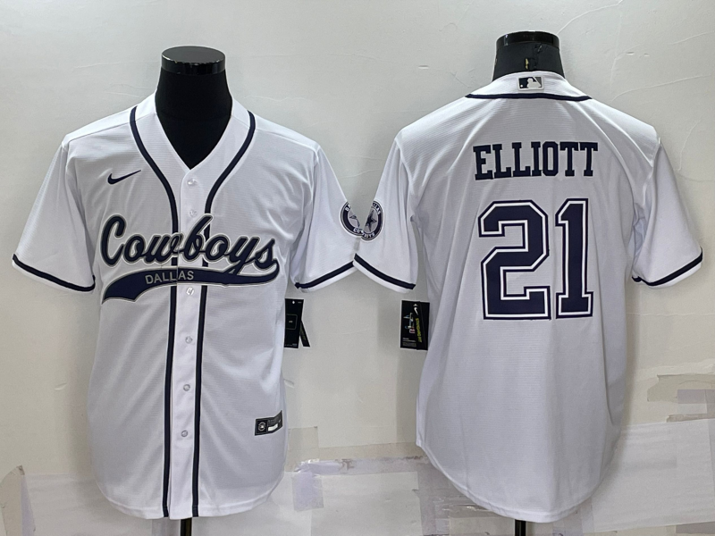Men's Dallas Cowboys Ezekiel Elliott #21 White Game Jersey1 Joint Edition