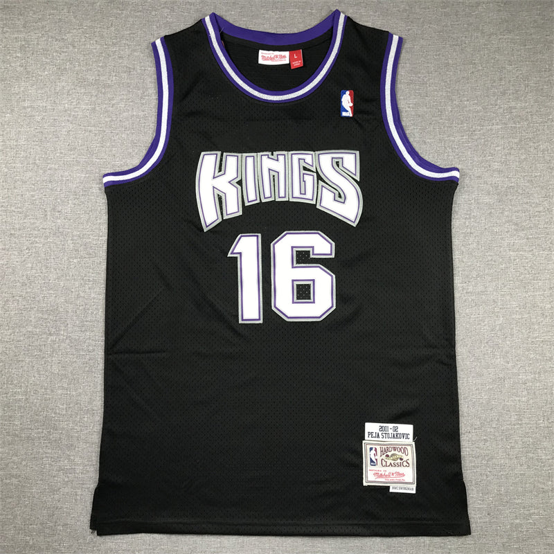 Men's Sacramento Kings Peja Stojakovic #16 Black Hardwood Classics Swingman Jersey1