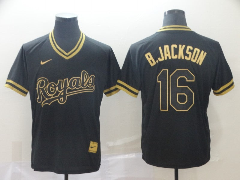 Men's Kansas City Royals Bo Jackson #16 Black Replica Baseball Jersey1