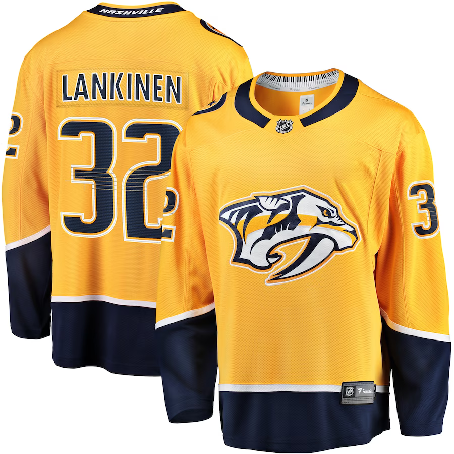 Kevin Lankinen #32 Nashville Predators Gold Home Breakaway Player Jersey - JerseysFreak