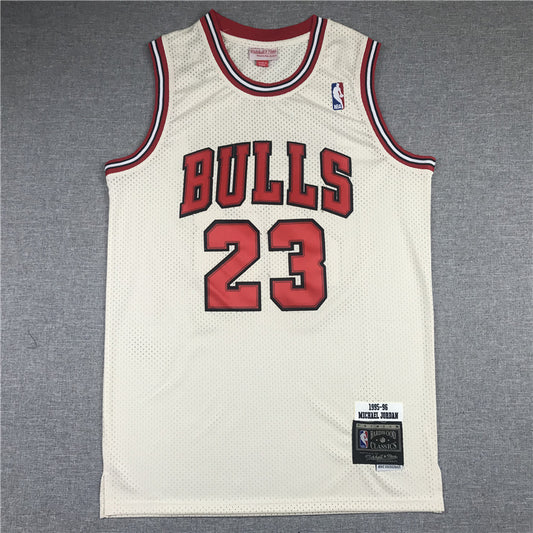 Men's Chicago Bulls Michael Jordan #23 Cream 1995-96 Hardwood Classics Jersey1