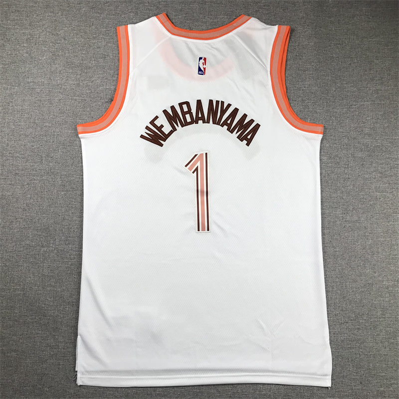 Men's San Antonio Spurs Victor Wembanyama #1 White 2023/24 Swingman Jersey1 - City Edition