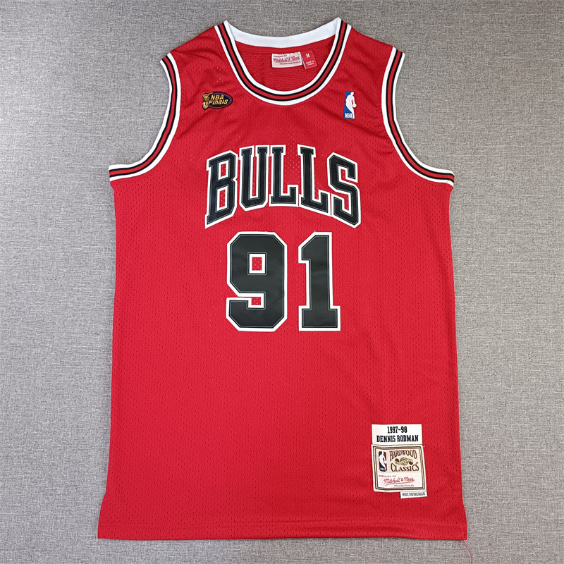 Men's Chicago Bulls Dennis Rodman Red 1997-98 Hardwood Classics Swingman Jersey1