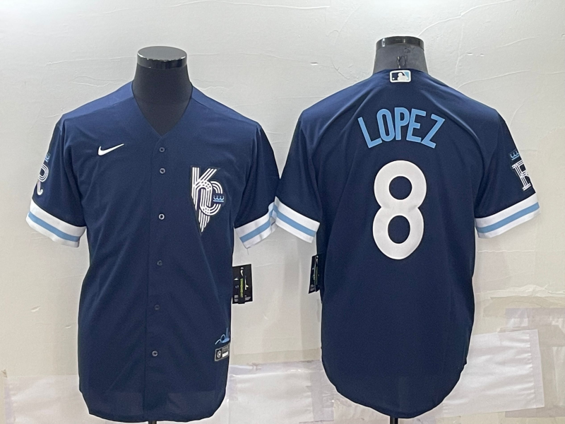 Men's Kansas City Royals Nicky Lopez #8 Navy Replica Baseball Jersey1