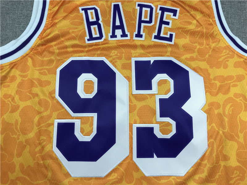Men's Los Angeles Lakers Bape #93 Yellow 1996-97 Hardwood Classics Swingman Jersey1