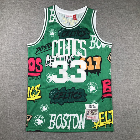 Men's Boston Celtics Larry Bird #33 Green Swingman Graffiti Edition Jersey1
