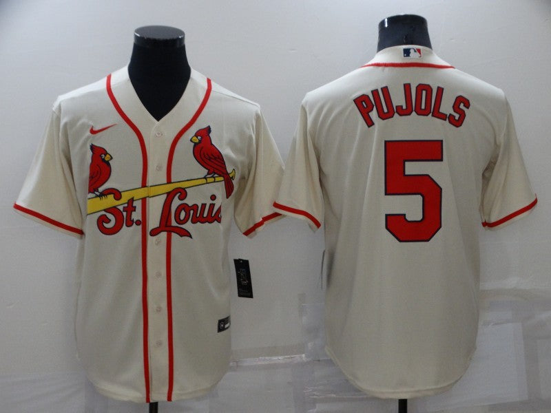 Men's St. Louis Cardinals Albert Pujols #5 Beige Replica Baseball Jersey1