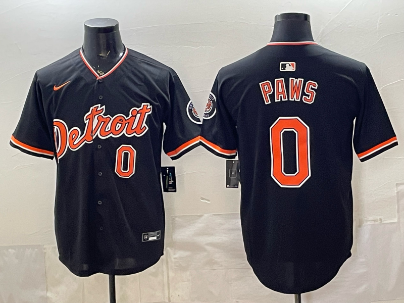 Men's Detroit Tigers Paws #0 Black Alternate Stadium Jersey