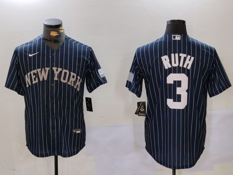 Men's New York Yankees Babe Ruth #3 Navy Player Jersey1