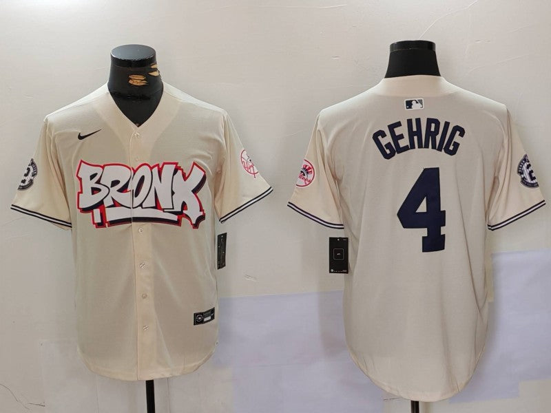 Men's New York Yankees Lou Gehrig #4 Cream Limited Player Jersey1