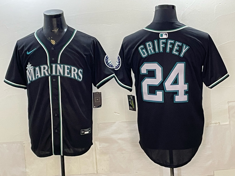 Men's Seattle Mariners Ken Griffey Jr. #24 Fashion Replica Black Out Jersey