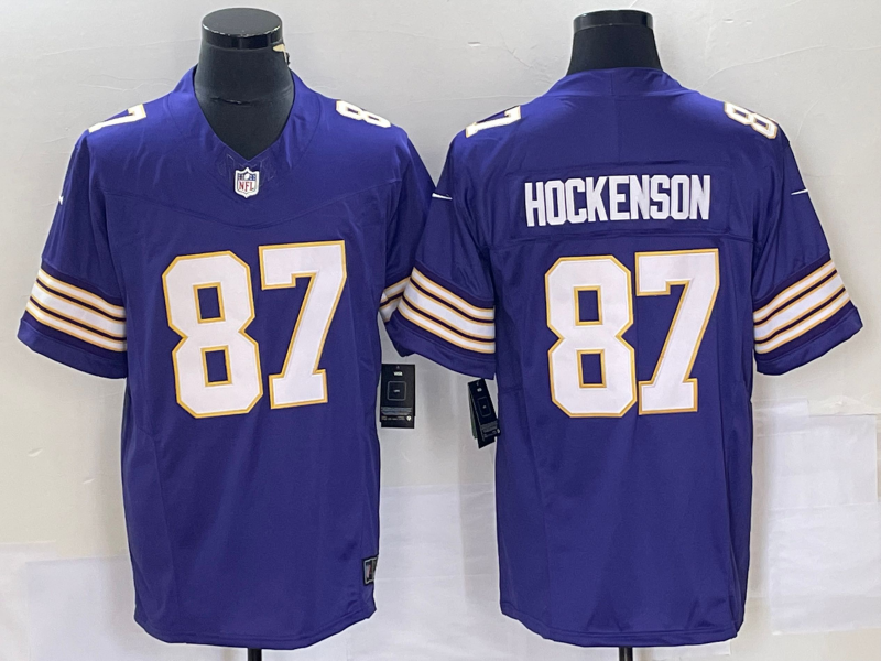 Men's Minnesota Vikings T.J. Hockenson #87 Purple Classic Player Jersey1