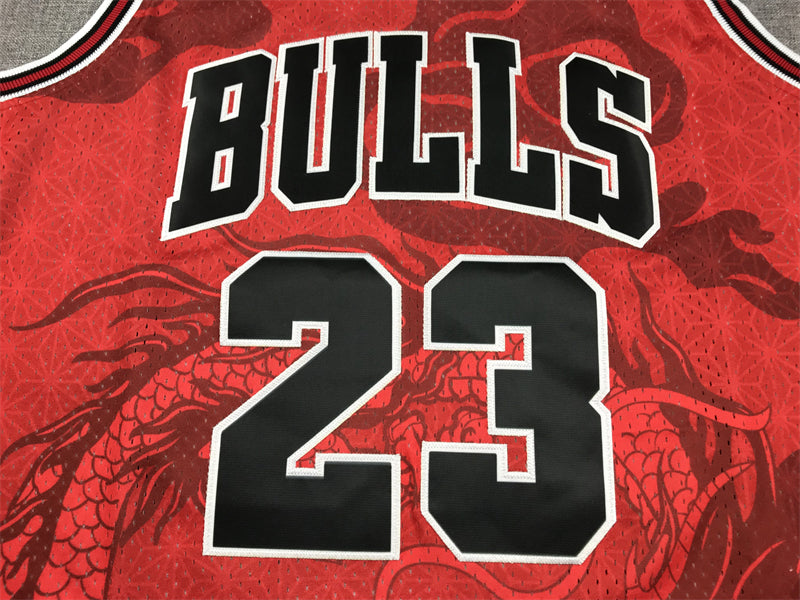 Men's Chicago Bulls Michael Jordan #23 Red Year of Dragon Edition Swingman Jersey1