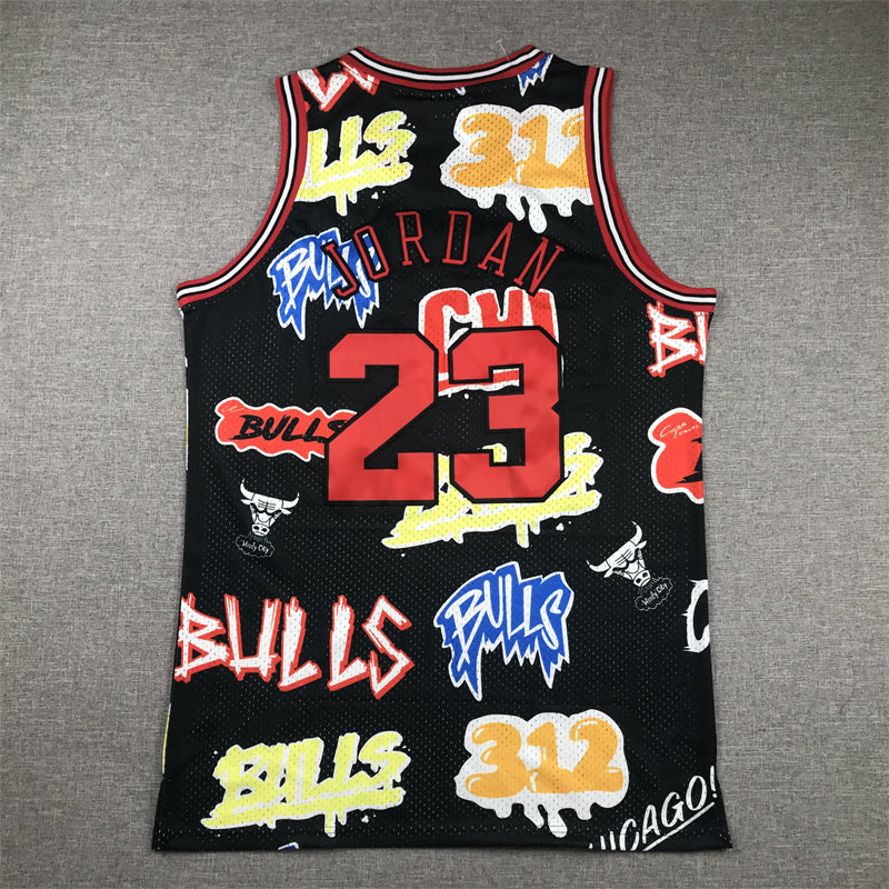 Men's Chicago Bulls Michael Jordan #23 Black Swingman Graffiti Edition Jersey1