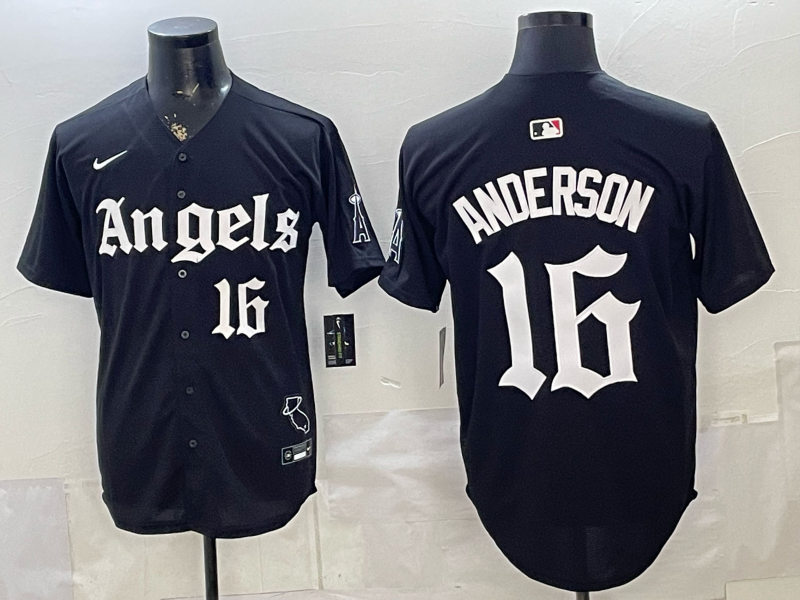 Men's Los Angeles Angels Garret Anderson #16 Black Replica Player Jersey