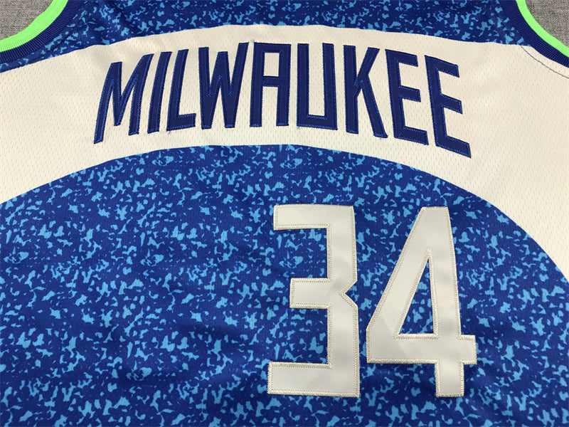 Men's Milwaukee Bucks Giannis Antetokounmpo #34 Blue 2023/24 Swingman Jersey1 - City Edition