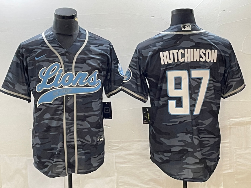 Men's Detroit Lions Aidan Hutchinson #97 Grey Camouflage Game Jersey1 Joint Edition