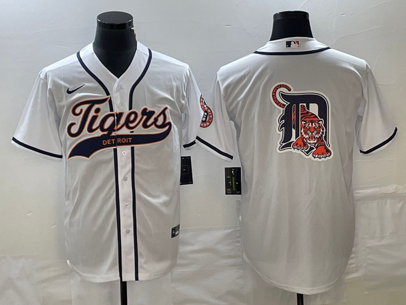 Men's Detroit Tigers White Replica Jersey1 Joint Edition