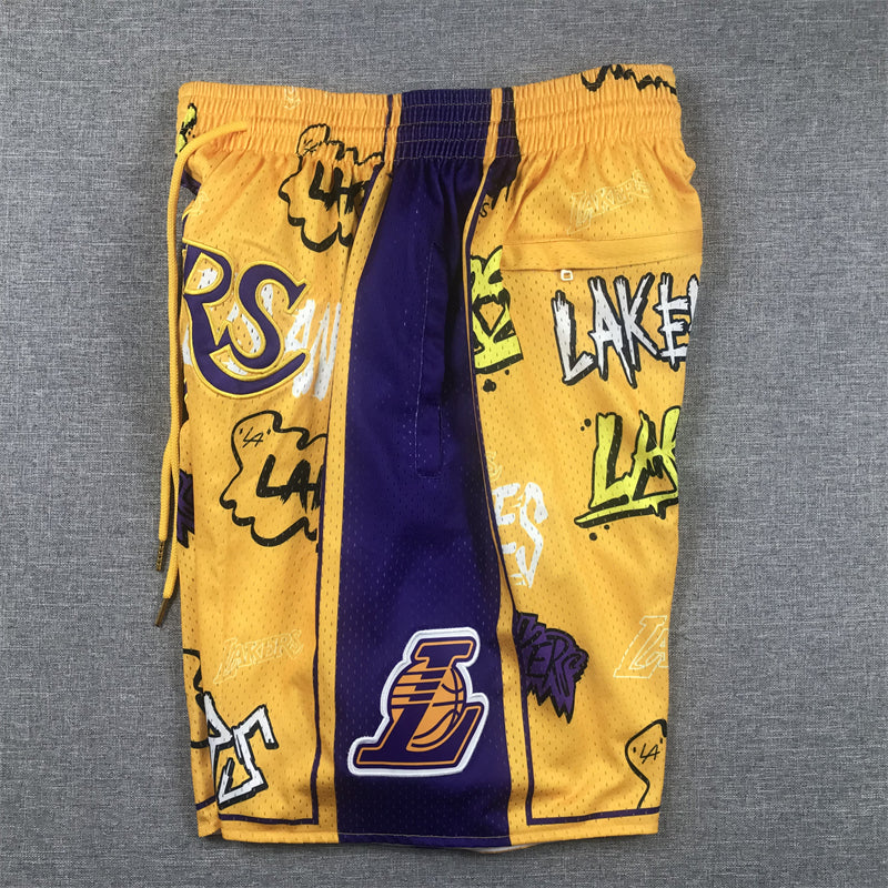 Men's Los Angeles Lakers Yellow Graffiti Edition Pocket Shorts1