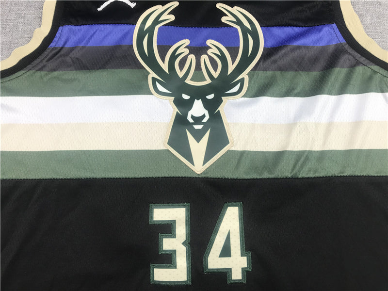 Men's Milwaukee Bucks Giannis Antetokounmpo #34 Black Replica Player Jersey1