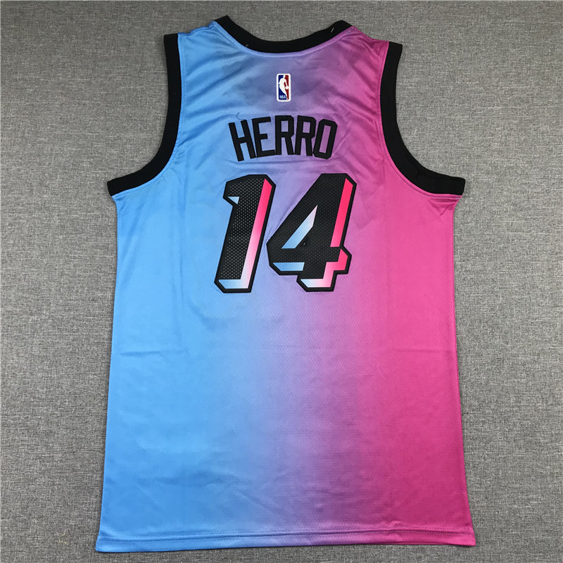 Men's Miami Heat Tyler Herro #14 Pink/Blue Swingman Player Jersey1