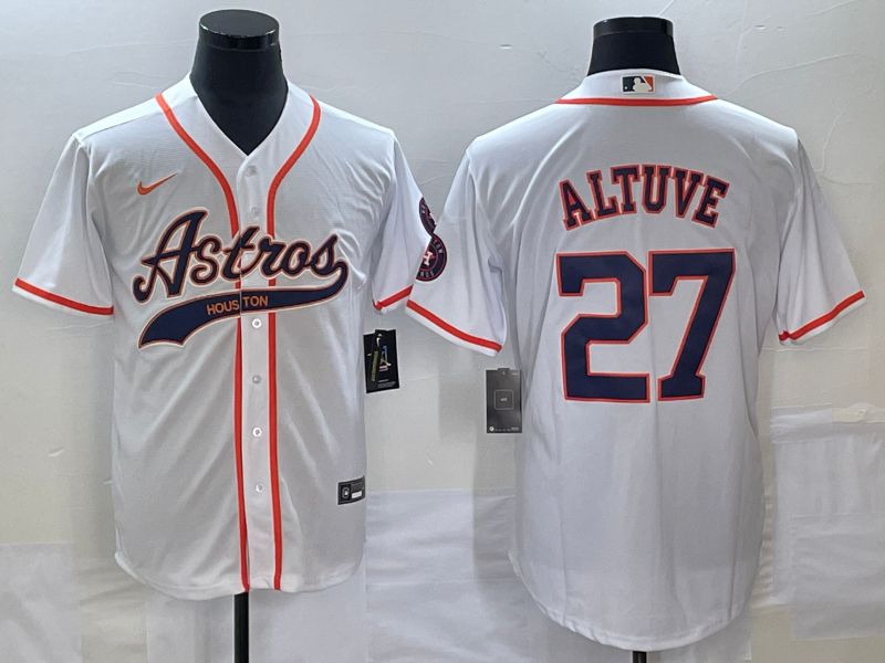 Men's Houston Astros Jose Altuve #27 White Replica Jersey1 Joint Edition