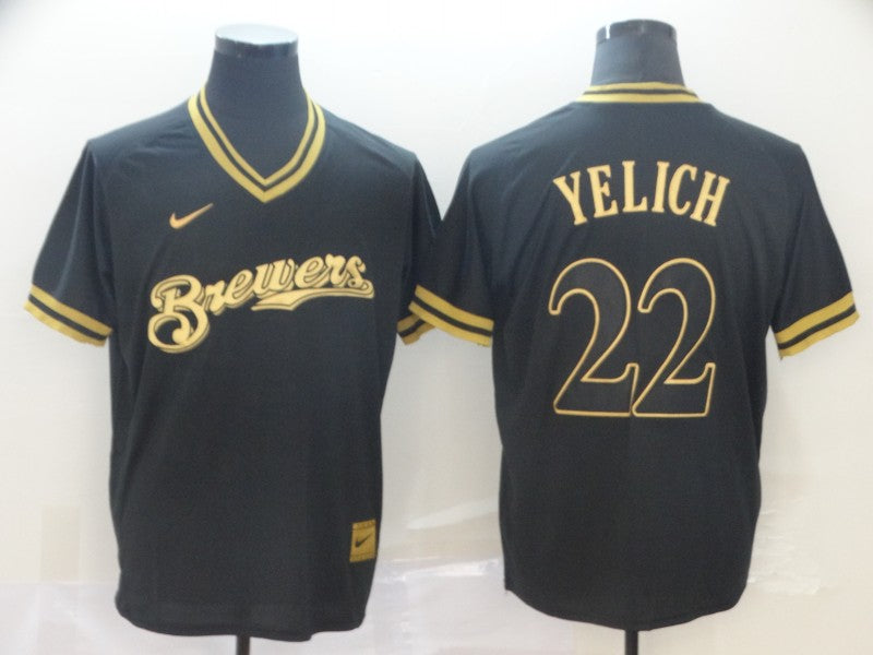 Men's Milwaukee Brewers Christian Yelich #22 Black Player Jersey1