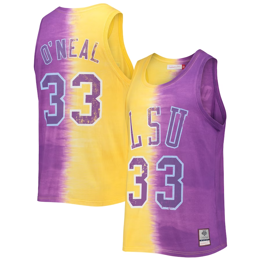 Men's LSU Tigers Shaquille O'Neal #33 Purple/Gold Tie-Dye Tank Top