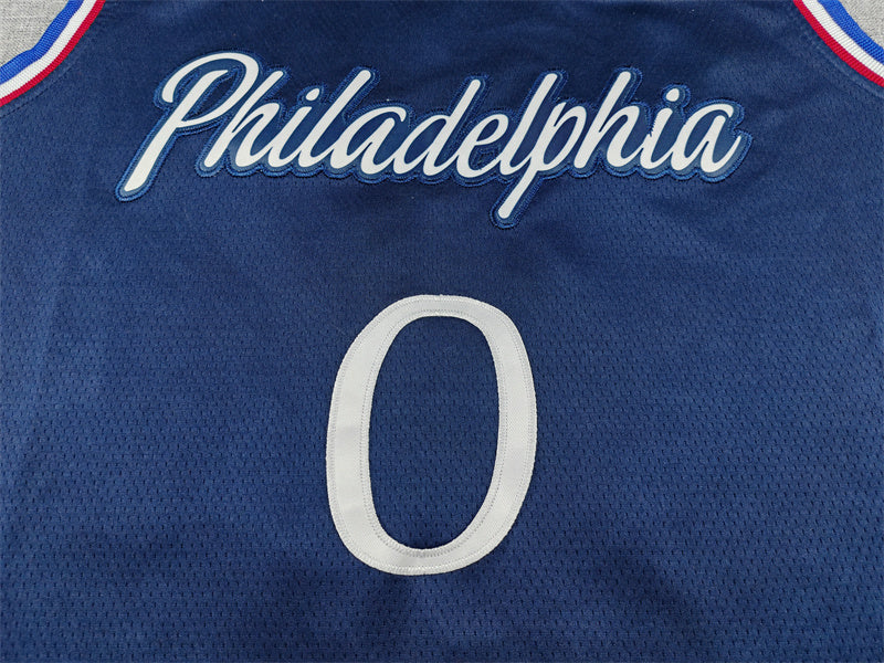 Men's Philadelphia 76ers Tyrese Maxey #0 Navy 2025/26 Swingman Jersey - City Edition